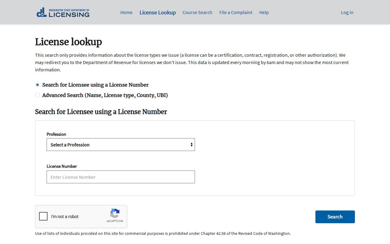 Wenatchee people search using Washington professional licenses